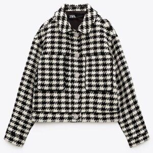 Zara JEWEL BUTTON HOUNDSTOOTH JACKET